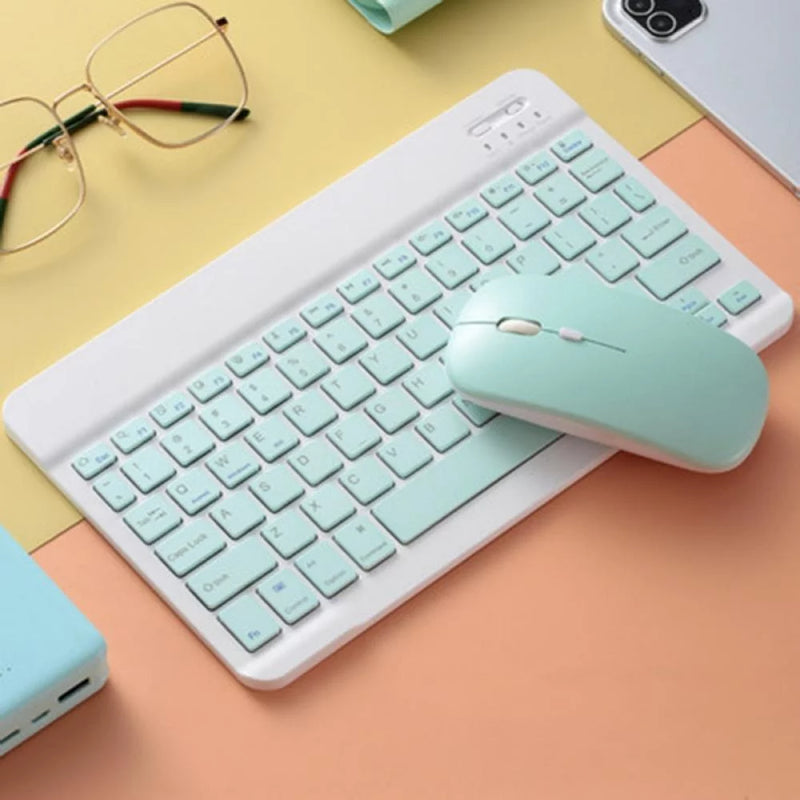 Kit Super Slim and Portable Bluetooth Keyboard with Mouse (English/Arabic) - Green - كيبورد لوحة مفاتيح ( عربي / انجليزي ) + ماوس فأرة - بلوتوث وايرلس - لجميع اجهزة الايباد والتابلت والاجهزة اللوحية