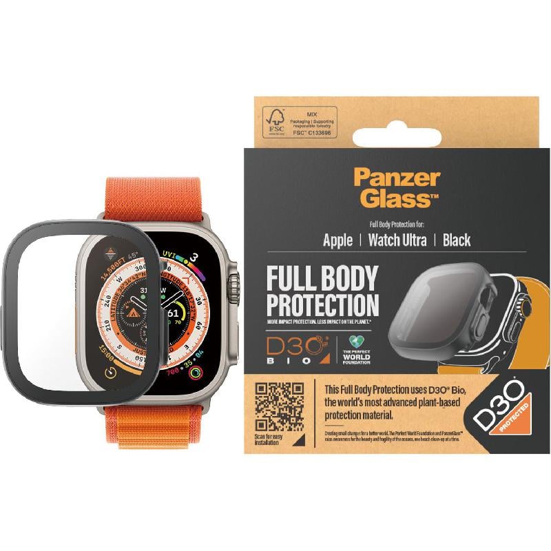 PanzerGlass Full Body Apple Watch Ultra 1/2 - 49mm - Black - حماية شاشة + كفر لساعة ابل ووتش - بانزر جلاس - عالية الجودة مقاومة للكسر