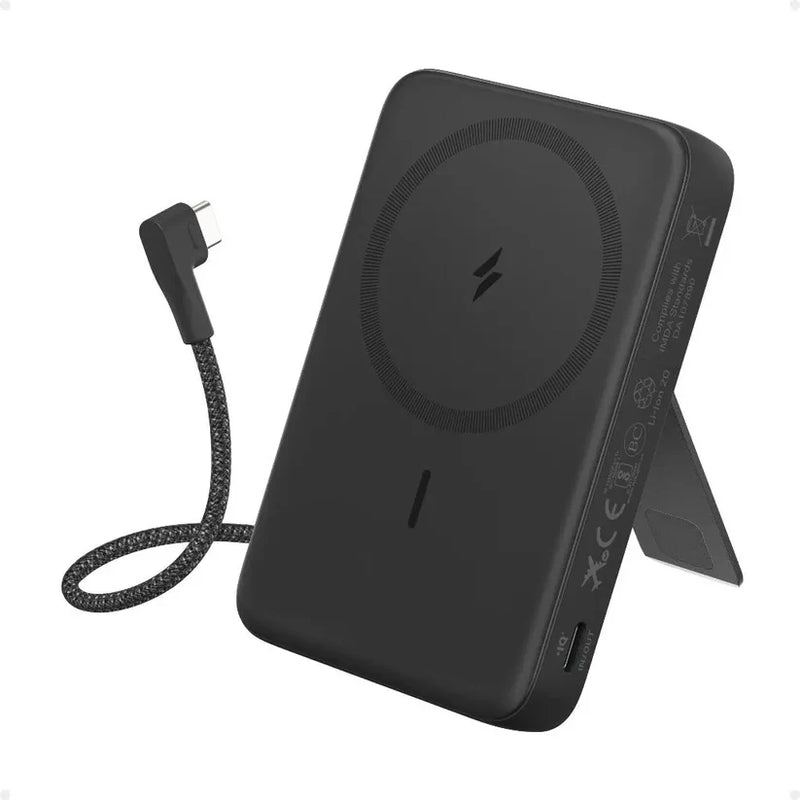 Anker Zolo Wireless Power Bank (10K, 30W, Built-In USB-C Cable) - Black [D] - بطارية متنقلة - انكر - قوة 10000 - 30 واط  خاصية الشحن السريع - كفالة 18 شهر