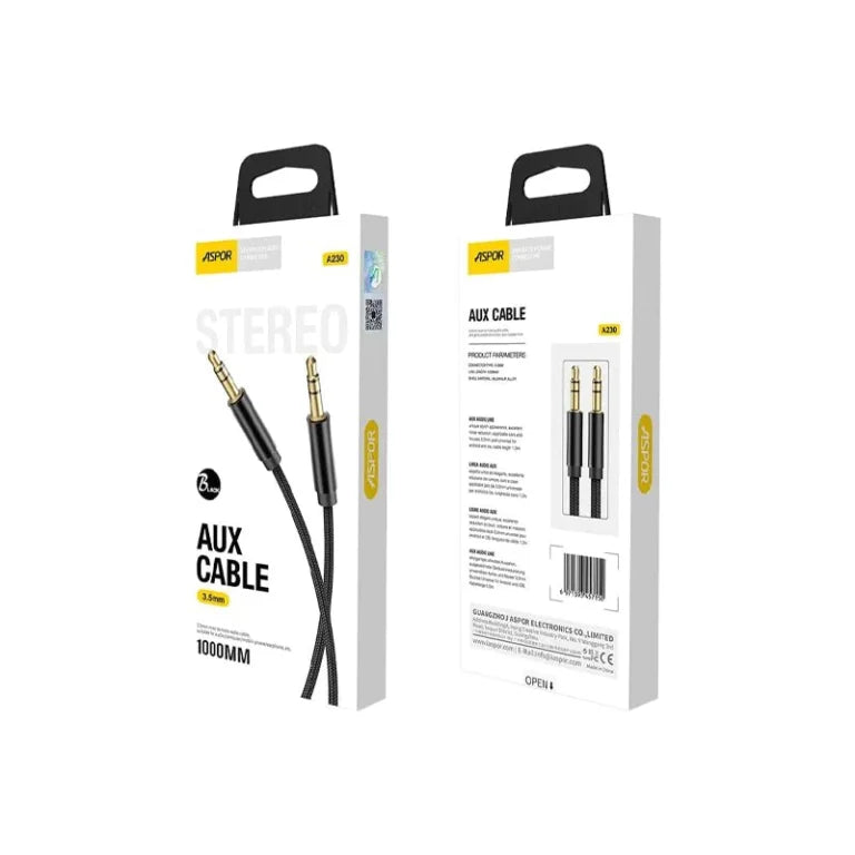 Aspor A230 1M AUX 3.5MM Cable – Black - كيبل AUX