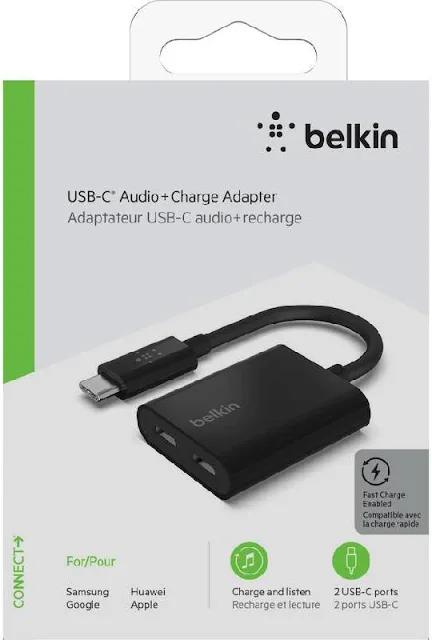 Belkin USB-C Audio + Charger Adapter USB-C - وصلة لشحن الايفون 15 والسماعة بنفس الوقت - بيلكن - كفالة 12 شهر