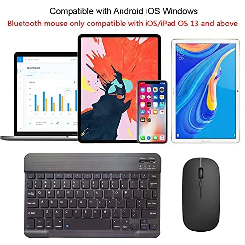 Kit Super Slim and Portable Bluetooth Keyboard with Mouse (English/Arabic) - Black - كيبورد لوحة مفاتيح ( عربي / انجليزي ) + ماوس فأرة - بلوتوث وايرلس - لجميع اجهزة الايباد والتابلت والاجهزة اللوحية