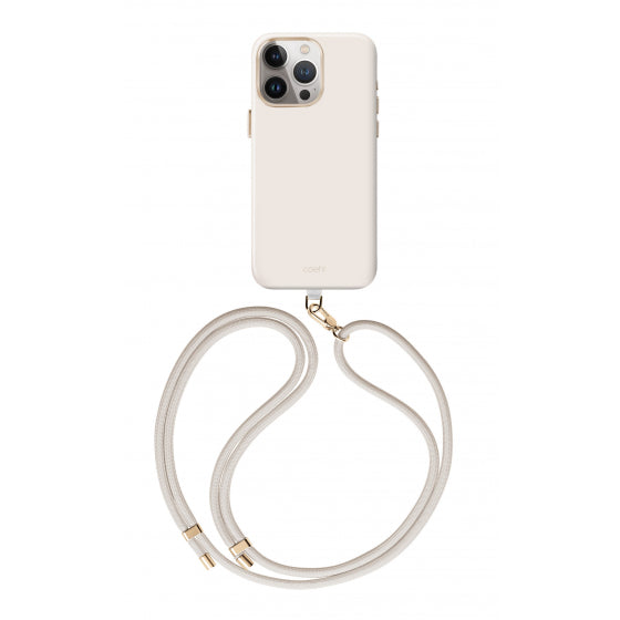 Uniq Coehl Creme Smooth Liquid Silicone MagSafe Case with Adjustable Crossbody Strap for iPhone 15/15 Plus/15 Pro/15 Pro MAX - Ivory - كفر حماية عالية - مع علاق - ماغ سيف - يونيك