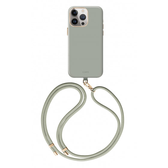 Uniq Coehl Creme Smooth Liquid Silicone MagSafe Case with Adjustable Crossbody Strap for iPhone 15/15 Plus/15 Pro/15 Pro MAX - Soft Sage - كفر حماية عالية - مع علاق - ماغ سيف - يونيك