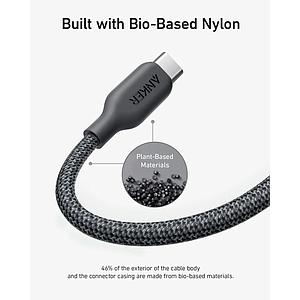 Anker 542 USB-C to Lightning (Bio-Nylon) (1.8m/6ft) - Black [D] - سلك شحن ايفون تايب سي - انكر - طول 180 سم - كفالة 18 شهر