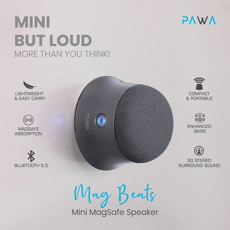 PAWA Mag Beats Mini Magsafe Speaker | Black [O] - سبيكر ميني - ماغ سيف - كفالة 12 شهر