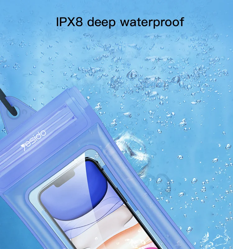 Yesido Universal WaterProof Case for - Blue - كفر ضد الماء - مناسب لجميع انواع واحجام الاجهزة - مع مسكة خلفية