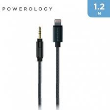 Powerology Braided Lightning to AUX 3.5mm Cable 1.2M - Black - كيبل صوت AUX من الايفون 7\8\اكس\11 الى السيارة