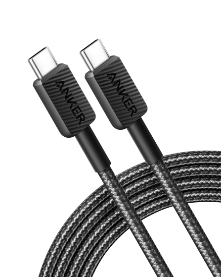 Anker 322 USB-C to USB-C Cable 60W Braided (1.8m/6ft) - Black - سلك شحن - انكر - تايب سي الى تايب سي - كفالة 18 شهر
