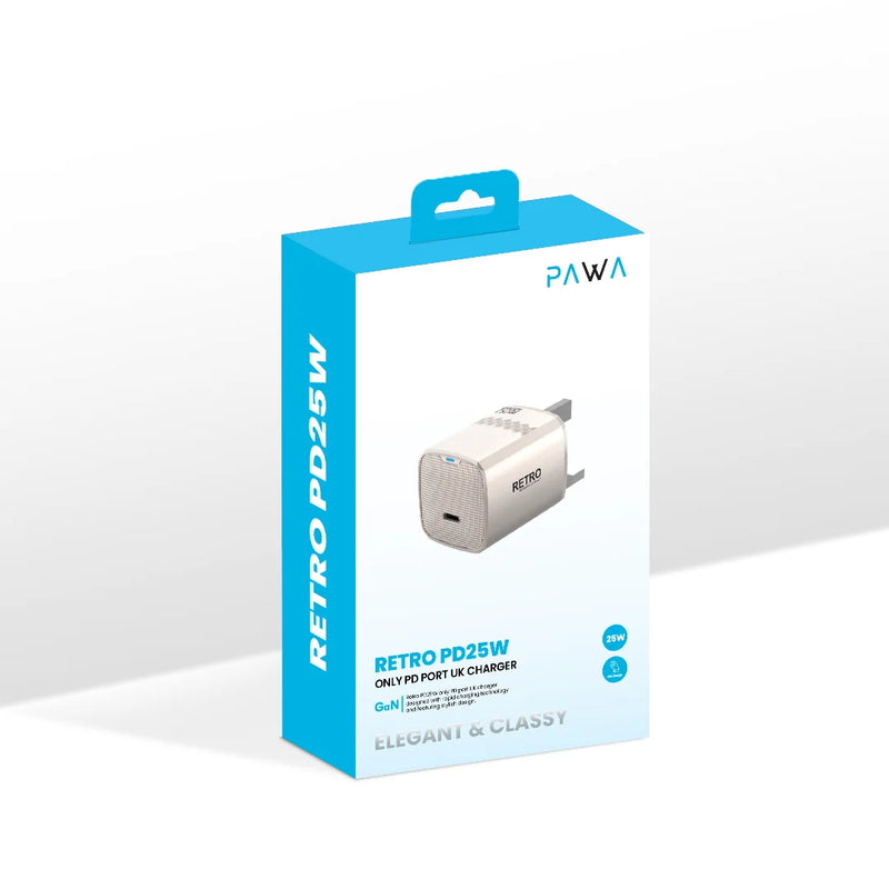 Retro PD25W Only PD Port UK Charger [O] - شاحن حائط - قوة 25 واط - منفذ تايب سي  للشحن السريع  كفالة 12 شهر
