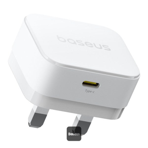 Baseus Palm 20W PD Type-C Fast Charging Wall Charger - Ultra Fast USB-C Charger With UK Plug - White - شاحن حائط  - قوة 20 واط - بيسوس - تايب سي