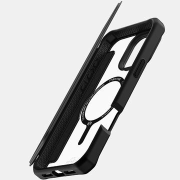 Itskins Hybrid Folio Case With Magsafe For iPhone 16 Pro Max ( 6.9" ) - Black With Recycle Leather [A] - كفر 2 في 1 - حماية عالية + محفظة + ماغ سيف