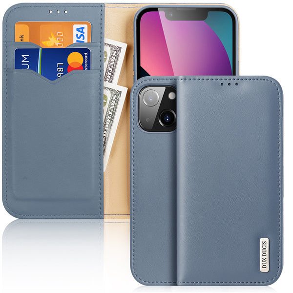 DUCIS Hivo Series Leather Wallet Case - Blue - كفر جلد مع محفظة - حماية عالية - ماغ سيف