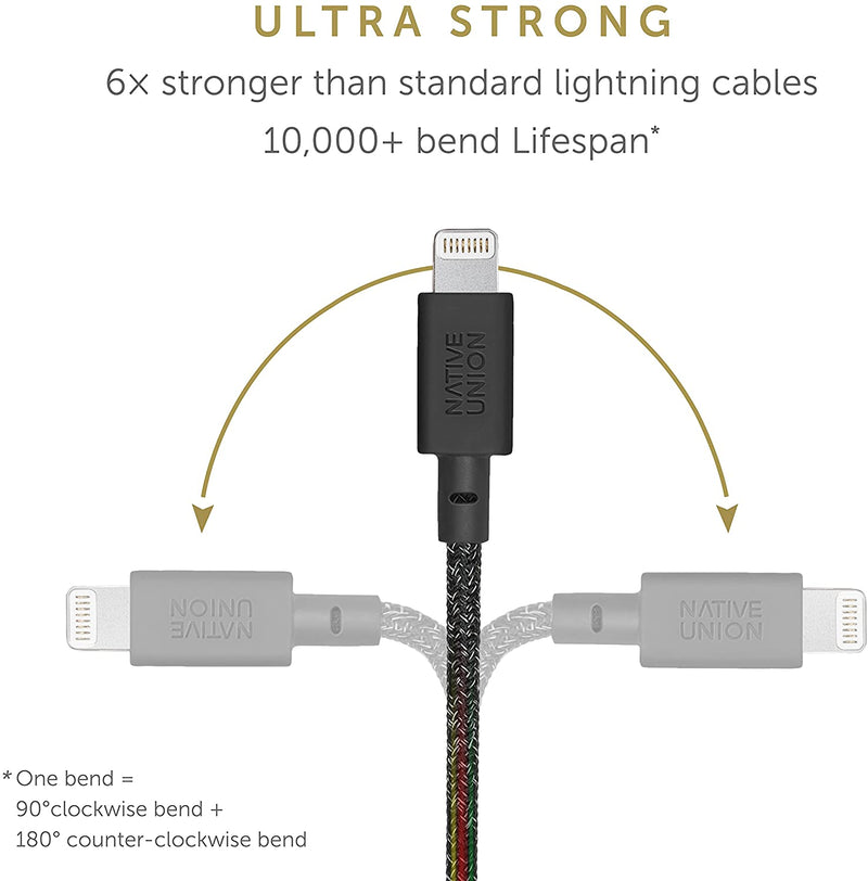 Native Union Belt Cable XL - USB A to Lightning 3M -Cosmos Black [V] - سلك شحن ايفون - نيتف يونيون - مقاوم للقطع - 3 متر - كفالة 12 شهر