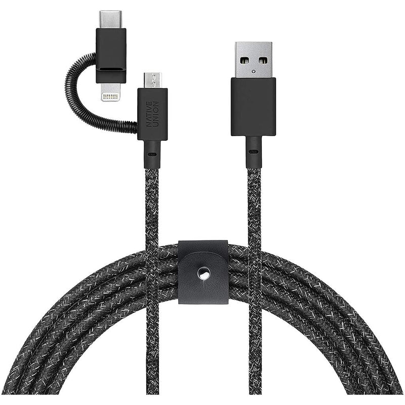 Native Union Belt Cable Universal 2M - Cosmos Black [V] - سلك شحن 3 في 1 - ايفون + تايب سي + مايكرو - نيتف يونيون - مقاوم للقطع - 2  متر - كفالة 12 شهر