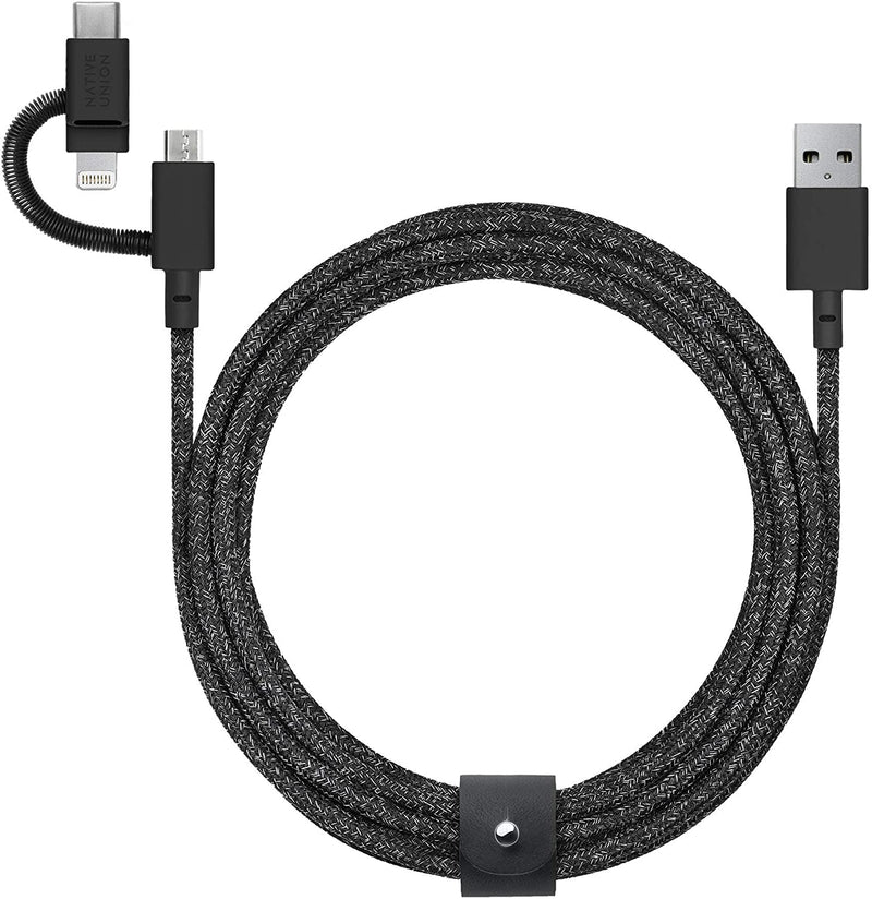 Native Union Belt Cable Universal 2M - Cosmos Black [V] - سلك شحن 3 في 1 - ايفون + تايب سي + مايكرو - نيتف يونيون - مقاوم للقطع - 2  متر - كفالة 12 شهر