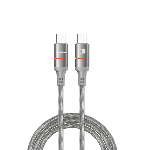 Porodo 60w Type-C To Type-C Braided Cable 3m - Grey - سلك شحن  تايب سي - برودو - كفالة سنتين - طول 3 متر