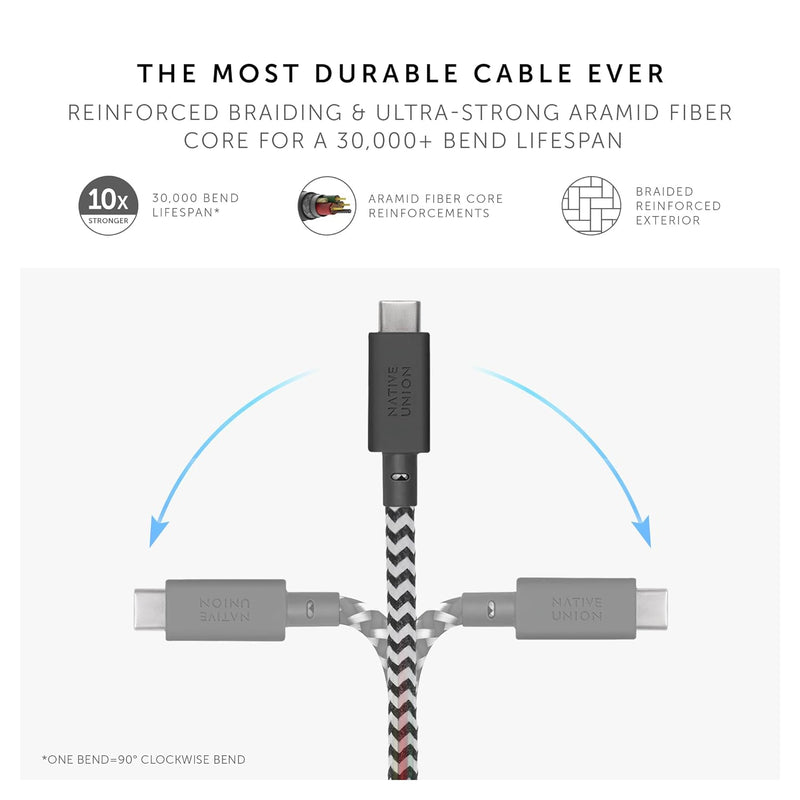 Native Union Cable-C To C 3M Anchor - Zebra - سلك شحن تايب سي - نيتف يونيون - مقاوم للقطع - 3 متر - كفالة 12 شهر