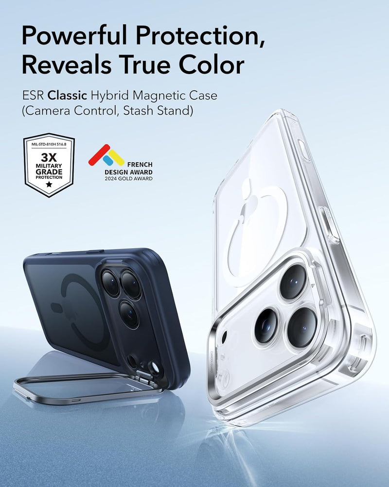 ESR iPhone 17 Pro / 17 ProMax HaloLock Classic Hybrid Case with Stash Stand (Camera Control Button) Case - Frosted Blue [V] - كفر حماية عالية - ماغ سيف - ستاند