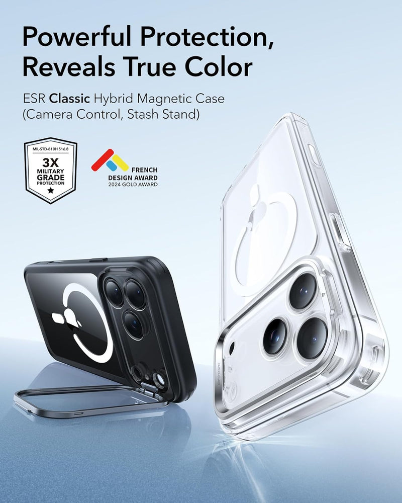 ESR iPhone 17 Pro / 17 ProMax HaloLock Classic Hybrid Case with Stash Stand (Camera Control Button) Case - Clear Black [V] - كفر حماية عالية - ماغ سيف - ستاند