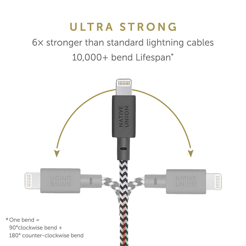 Native Union Belt Cable XL USB-C to Lightning 3M - سلك شحن ايفون - نيتف يونيون - مقاوم للقطع - 3 متر - كفالة 12 شهر