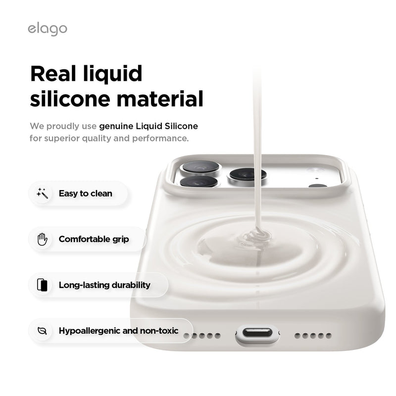 Elago iPhone 17 Pro / Pro Max Magnetic Silicone Case (Camera Control Key Included) - Stone  [V] - كفر حماية عالية - سيليكون - ايفون 17 برو / 17 بروماكس - ايلاجو - ماغ سيف