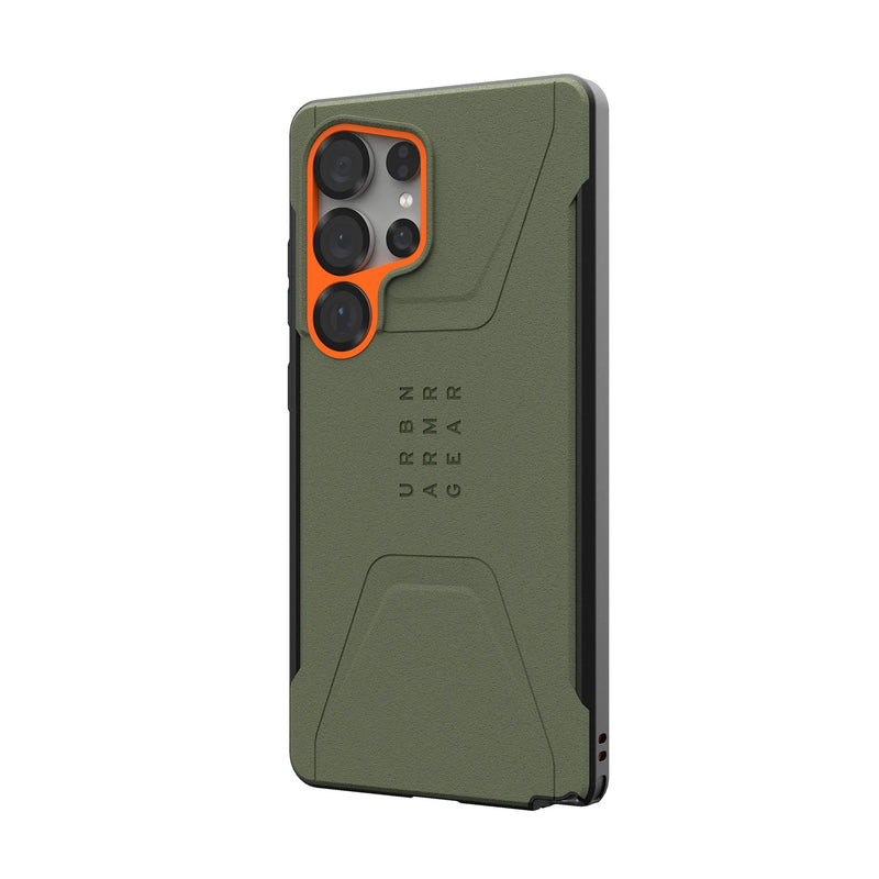 UAG Samsung Galaxy S25 Ultra Civilian MagSafe Case - Olive Drab/Orange [V] -  S25 كفر جلاجسي  - حماية عالية - ماغ سيف - سامسونج ألتر