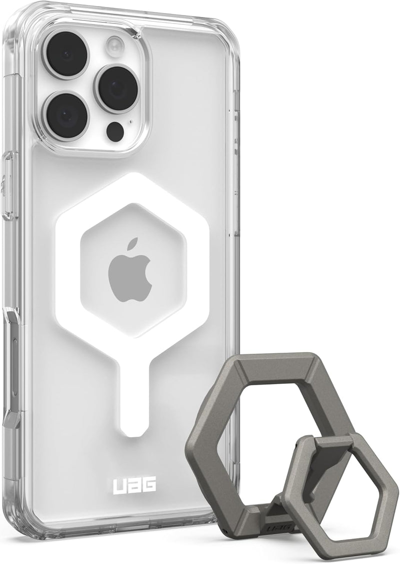 UAG Plyo MagSafe Bundle Case for iPhone 16 Pro/16 Pro MAX - Ice White/Titanium Stand [V] - كفر حماية عالية + ستاند بالطول و العرض - ماغ سيف