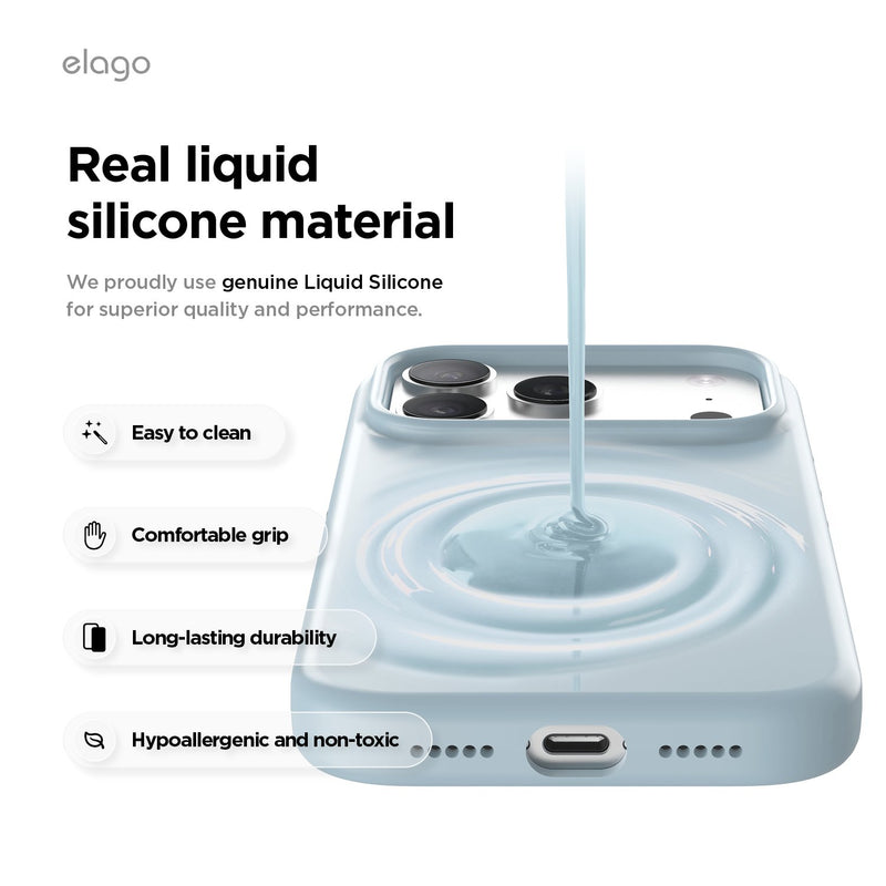 Elago iPhone 17 Pro / Pro Max Magnetic Silicone Case (Camera Control Key Included) - Sky Blue  [V] - كفر حماية عالية - سيليكون - ايفون 17 برو / 17 بروماكس - ايلاجو - ماغ سيف