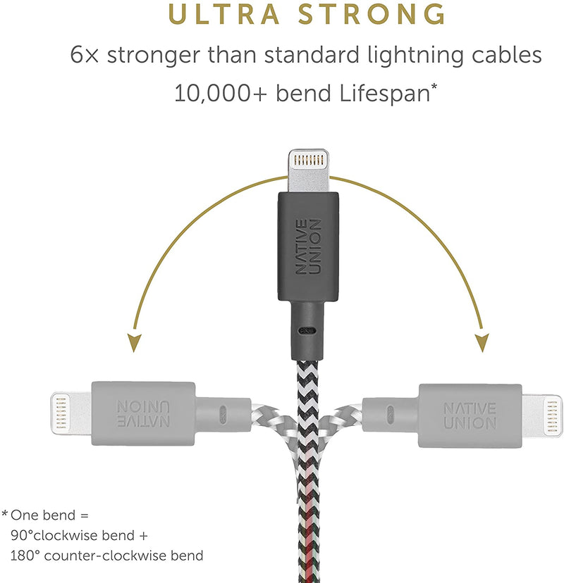 Native Union Belt Cable XL - USB A to Lightning 3M - Zebra [V] - سلك شحن ايفون - نيتف يونيون - مقاوم للقطع - 3متر - كفالة 12 شهر