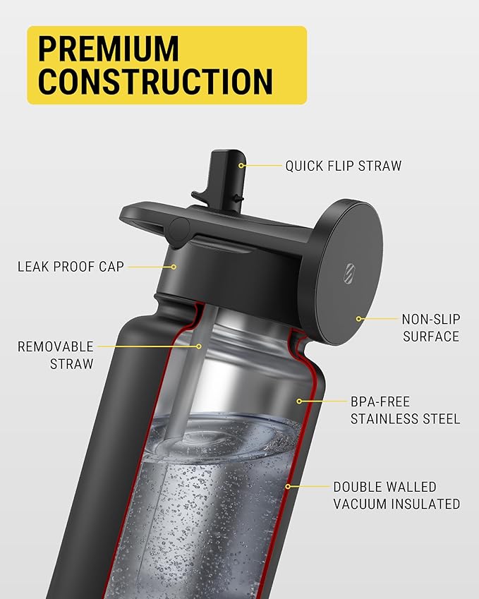 Steel Insulated Water Bottle with Magnetic Cell Phone Holder and Tripod Phone Mount Stand Compatible w/ MagSafe - White [V] - مطارة حافظة للحرارة - ستاند ماغ سيف - سكوشي