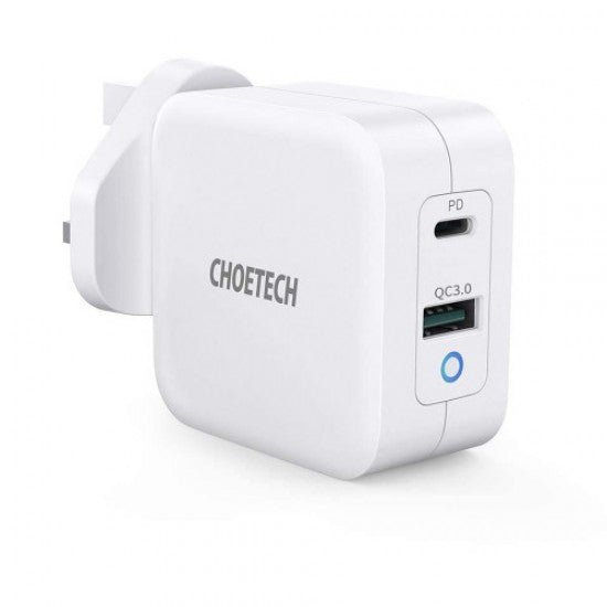 Choetech Gan Charger PD 65W [V] - شاحن حائط -  تايب سي -  يو اس بي - 65 واط - خاصية الشحن السريع - كفالة 12 شهر