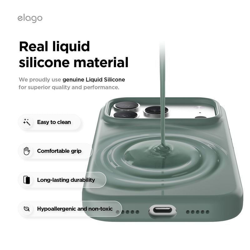 Elago iPhone 17 Pro / Pro Max Magnetic Silicone Case (Camera Control Key Included) - MIDNIGHT GREEN  [V] - كفر حماية عالية - سيليكون - ايفون 17 برو / 17 بروماكس - ايلاجو - ماغ سيف