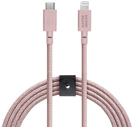 Native Union Belt Cable USB-C to Lightning 3M - Rose - USB-C - سلك شحن ايفون - نيتف يونيون - مقاوم للقطع - 3 متر - كفالة 5 سنوات