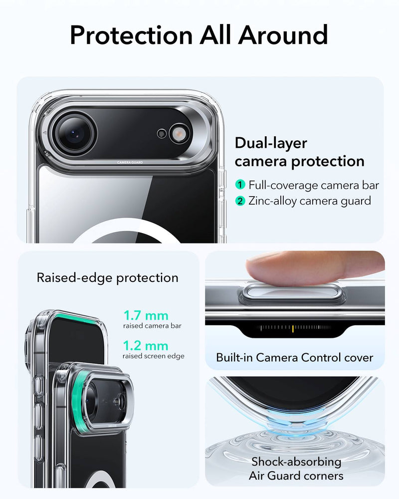 ESR iPhone 17 Air HaloLock Classic Hybrid Case with Stash Stand (Camera Control Button) Case - Clear [V] - كفر حماية عالية - ماغ سيف - ستاند