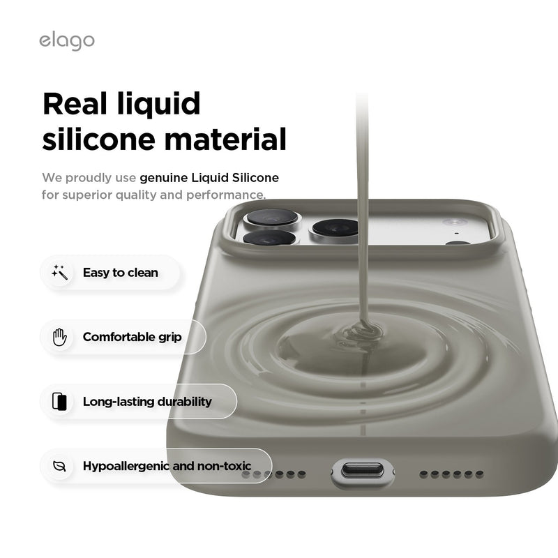 Elago iPhone 17 Pro / Pro Max Magnetic Silicone Case (Camera Control Key Included) - Medium Gray  [V] - كفر حماية عالية - سيليكون - ايفون 17 برو / 17 بروماكس - ايلاجو - ماغ سيف