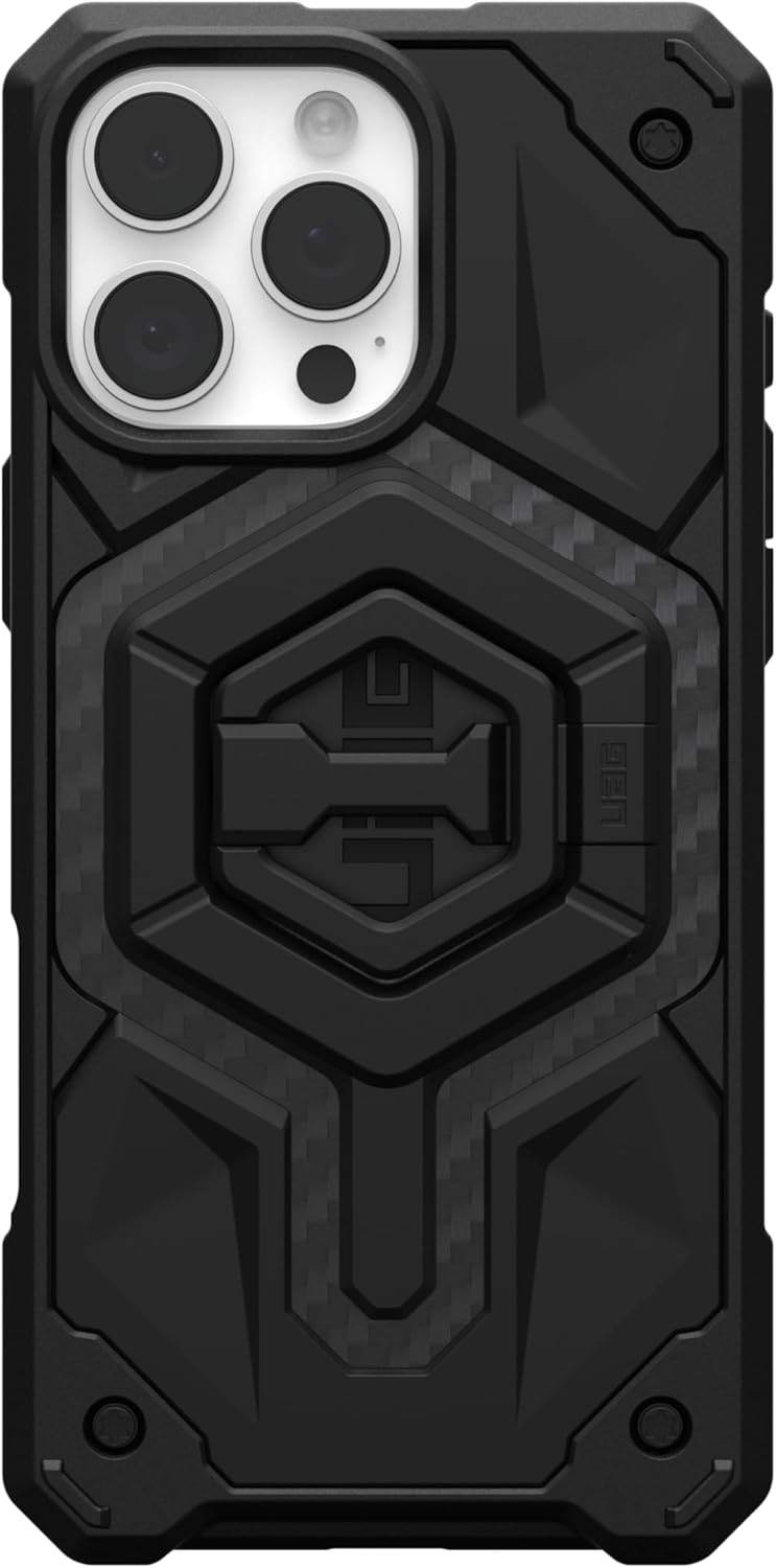 UAG iPhone MagSafe Monarch Pro Case for iPhone 16 Pro/16 Pro MAX - Carbon Fiber / Black Stand [V] - كفر حماية عالية + ستاند بالطول و العرض - ماغ سيف