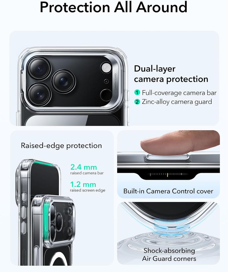 ESR iPhone 17 Pro / 17 ProMax HaloLock Classic Hybrid Case with Stash Stand (Camera Control Button) Case - Clear [V] - كفر حماية عالية - ماغ سيف - ستاند