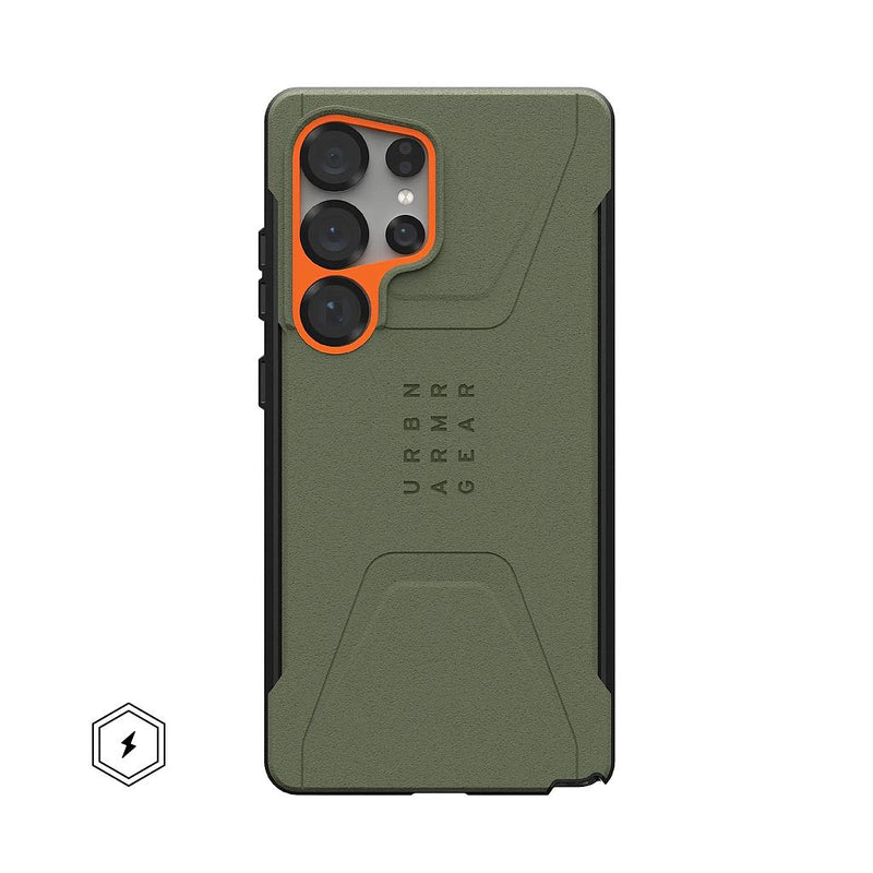 UAG Samsung Galaxy S25 Ultra Civilian MagSafe Case - Olive Drab/Orange [V] -  S25 كفر جلاجسي  - حماية عالية - ماغ سيف - سامسونج ألتر