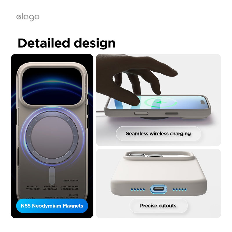 Elago iPhone 17 Pro / Pro Max Magnetic Silicone Case (Camera Control Key Included) - Stone  [V] - كفر حماية عالية - سيليكون - ايفون 17 برو / 17 بروماكس - ايلاجو - ماغ سيف