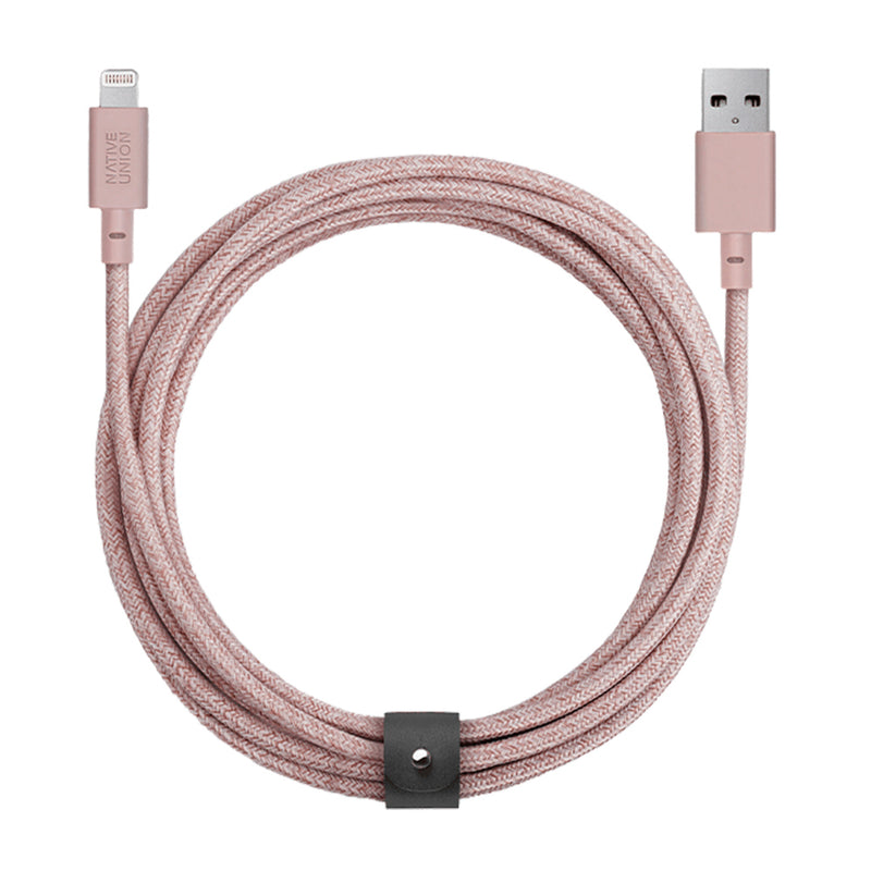 Native Union Belt Cable XL - USB A to Lightning 3M - Rose [V] - سلك شحن ايفون - نيتف يونيون - مقاوم للقطع - 3 متر - كفالة 12 شهر