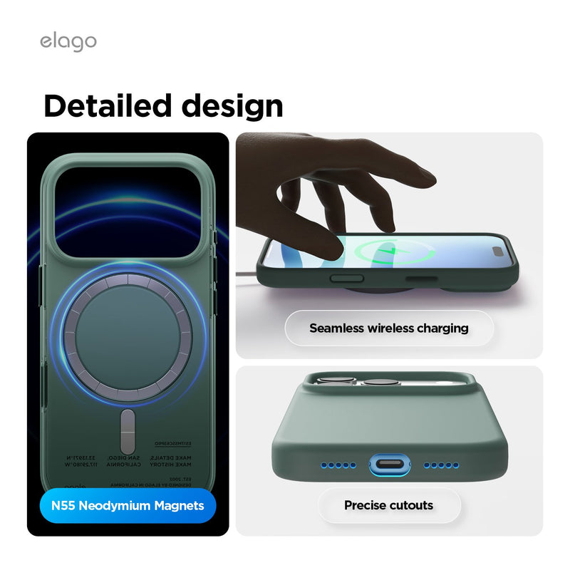 Elago iPhone 17 Pro / Pro Max Magnetic Silicone Case (Camera Control Key Included) - MIDNIGHT GREEN  [V] - كفر حماية عالية - سيليكون - ايفون 17 برو / 17 بروماكس - ايلاجو - ماغ سيف