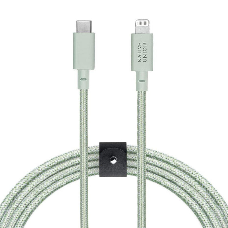 Native Union Belt Cable USB-C to Lightning 3M  - Sage - USB-C - سلك شحن ايفون - نيتف يونيون - مقاوم للقطع - 3 متر - كفالة 5 سنوات