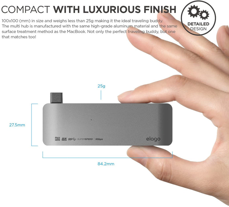 Elago Aluminum Charging Multi Hub USB-C - Space Gray [V] - وصلة تايب سي - 5 في 1 - لاجهزة الايباد برو والماك بوك - متعددة الاستخدام - كفالة 12 شهر