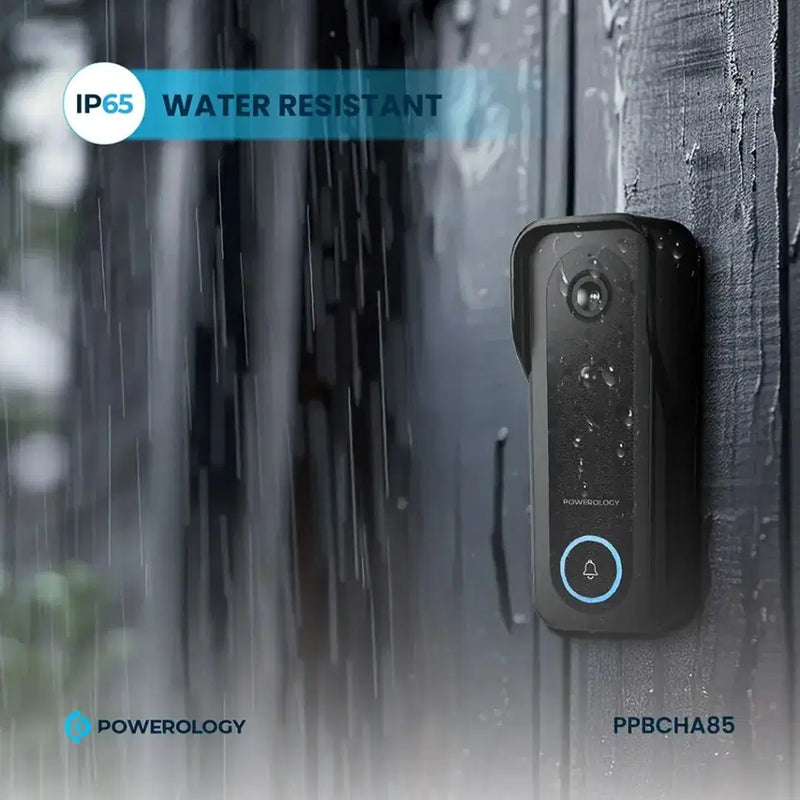 Powerology Smart Doorbell Camera - Black [O] - جرس باب لاسلكي + كاميرا - باورلوجي