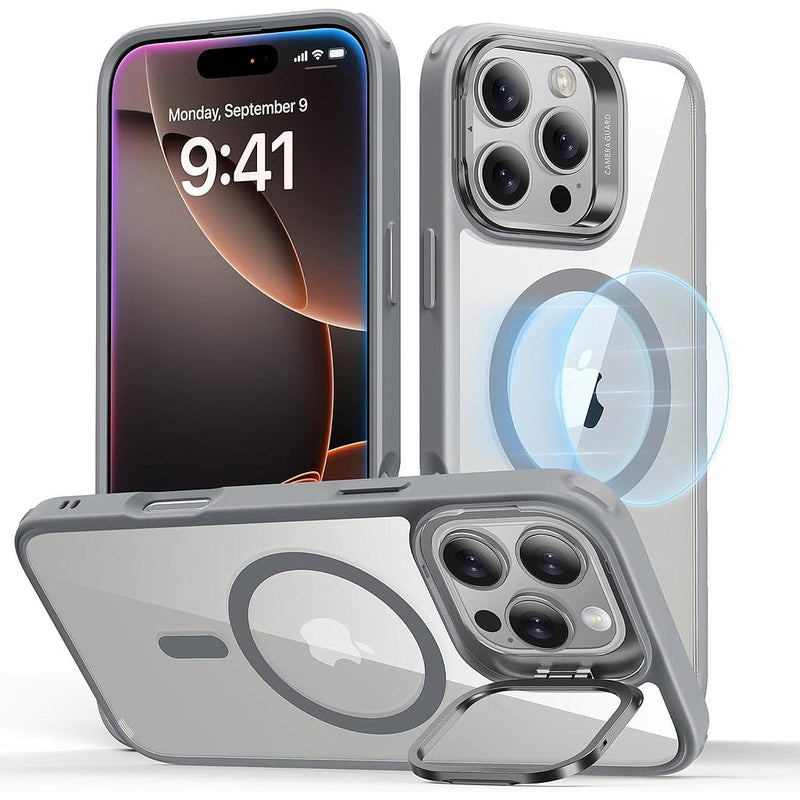 ESR iPhone 16 Pro Max Classic Hybrid (HaloLock) with Stash Stand Case - Clear Gray [V] - كفر حماية عالية - ماغ سيف - ستاند