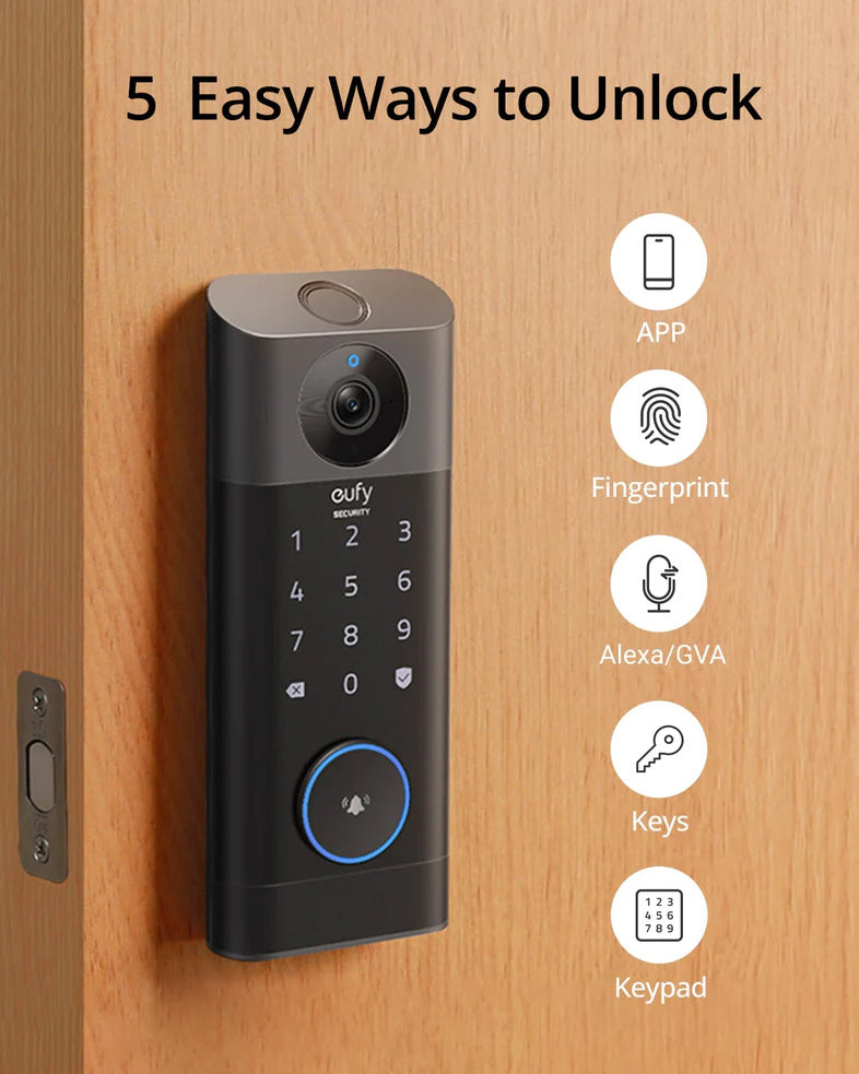 Eufy Video Smart Lock FingerPrint & Wi-Fi -Black [A] - كاميرا + قفل بصمه + جرس واي فاي من يوفي