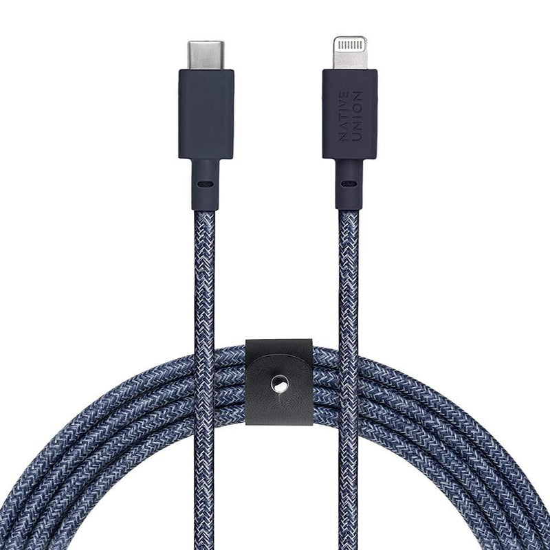 Native Union Belt Cable USB-C to Lightning 3M - Indigo - USB-C - سلك شحن ايفون - نيتف يونيون - مقاوم للقطع - 3 متر - كفالة 5 سنوات