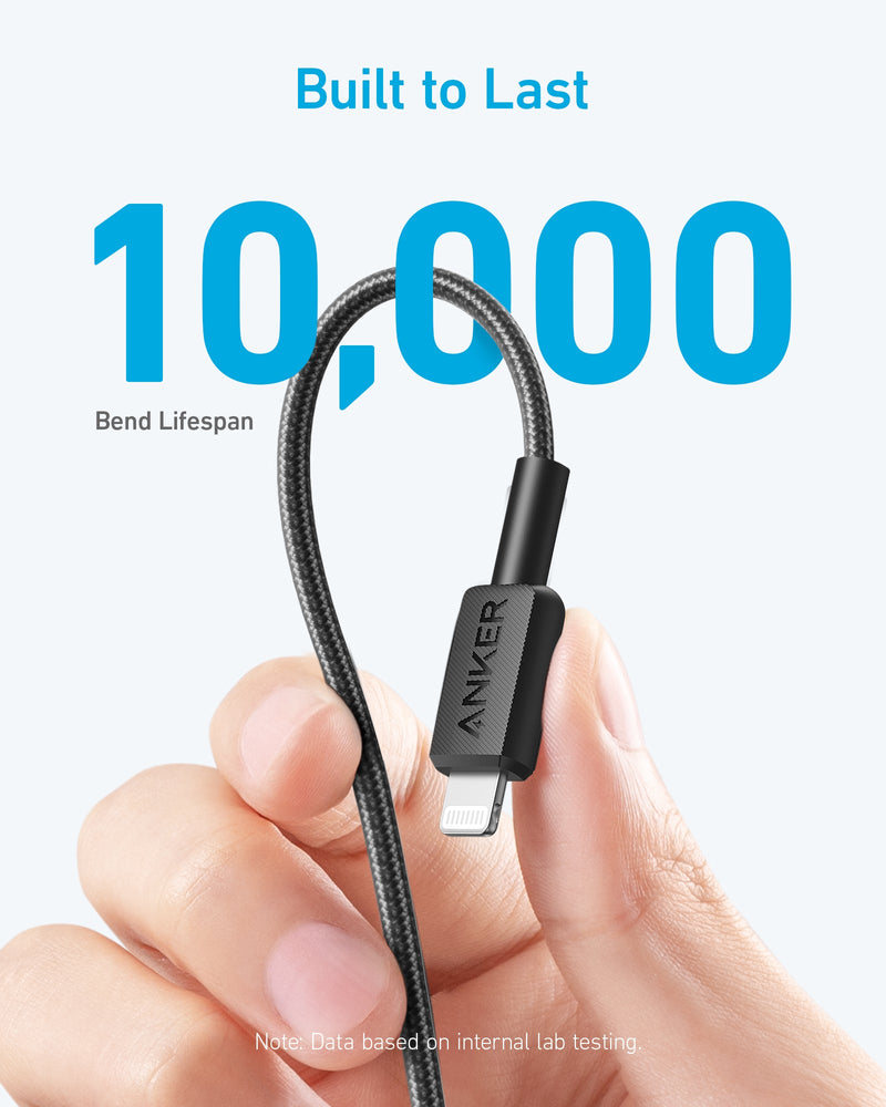 Anker 322 USB-C to Lightning Cable Braided 1.8m - Black [D] - سلك شحن - انكر - ايفون تايب سي - كفالة 18 شهر