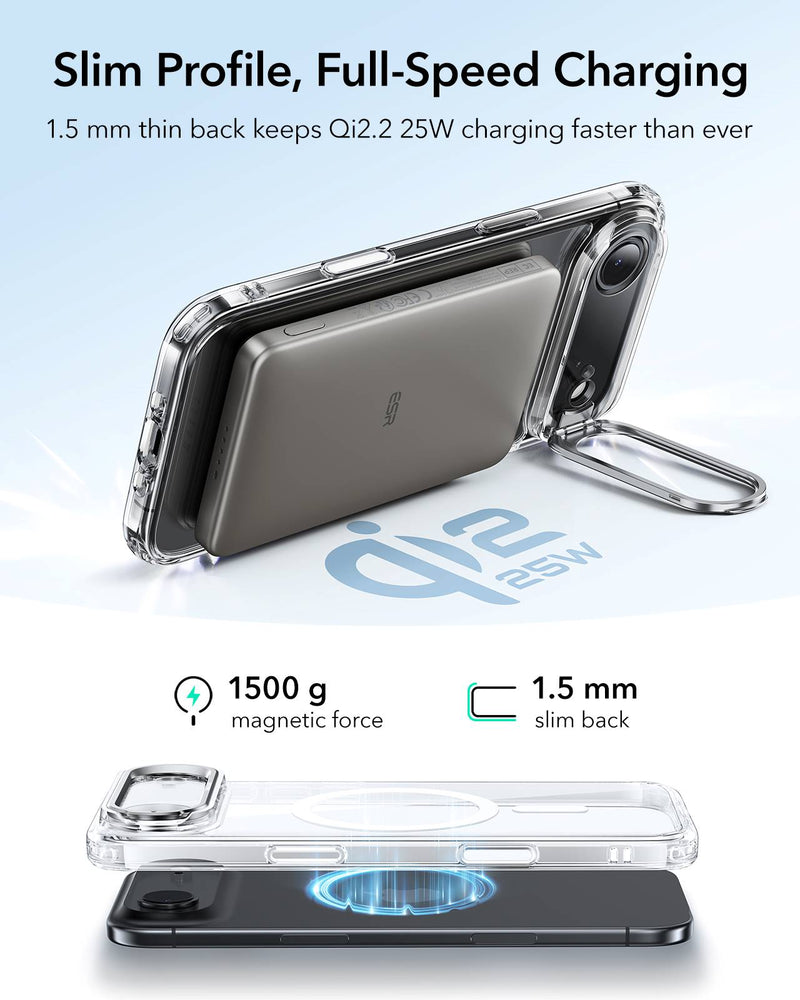 ESR iPhone 17 Air HaloLock Classic Hybrid Case with Stash Stand (Camera Control Button) Case - Clear [V] - كفر حماية عالية - ماغ سيف - ستاند